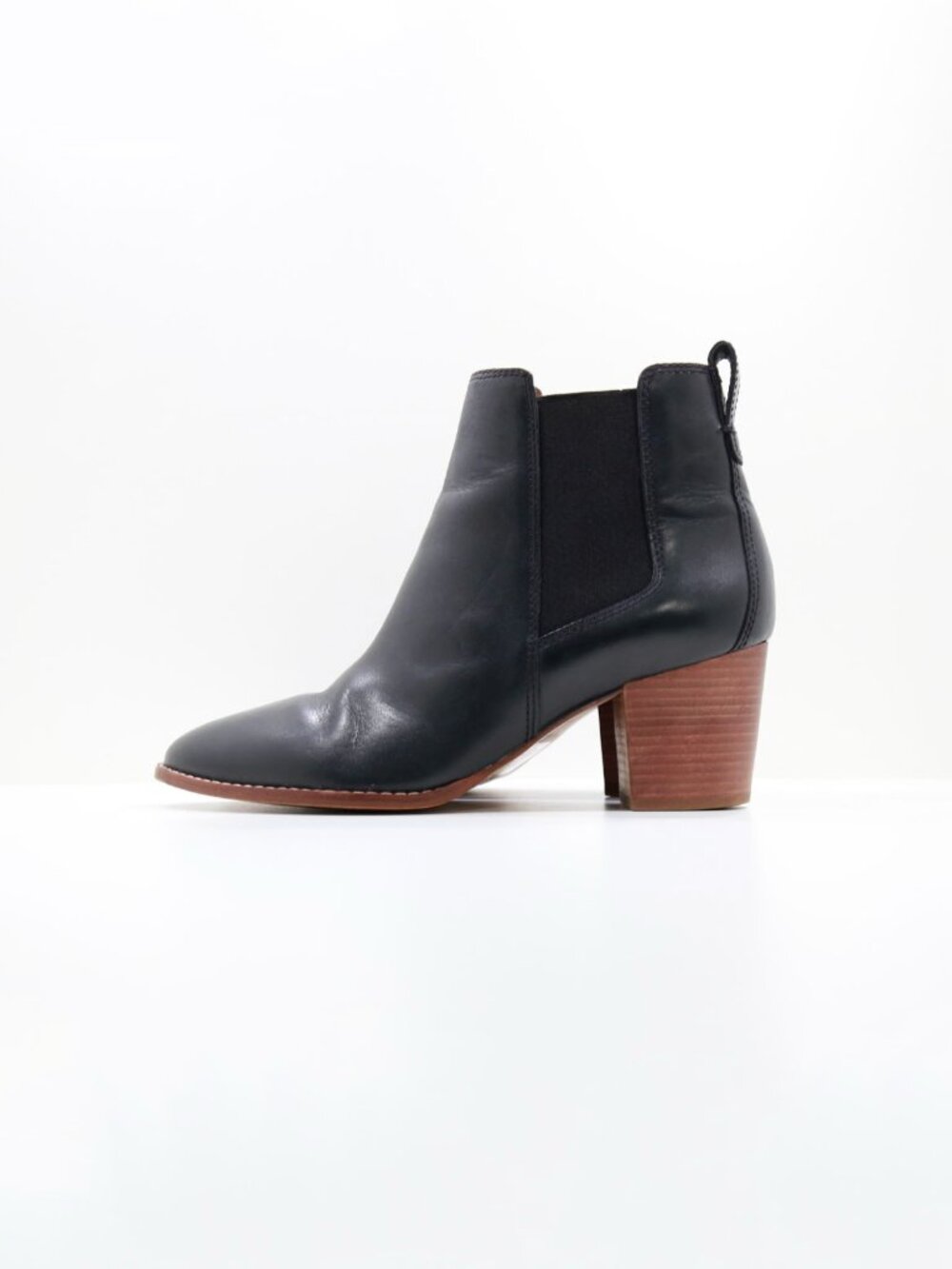 Madewell The Regan Black Leather 3" Block Heel Ankle Boots - 9.5